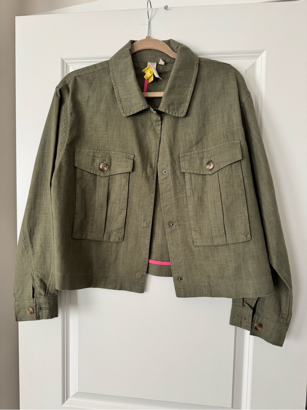 Olive Green Linen Blend Women's Utility Jacket